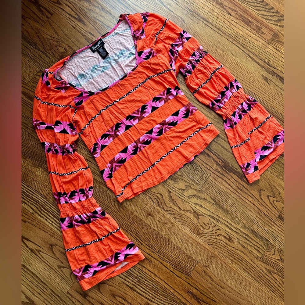 Wrangler Retro Aztec/Western Bell-Sleeve Top